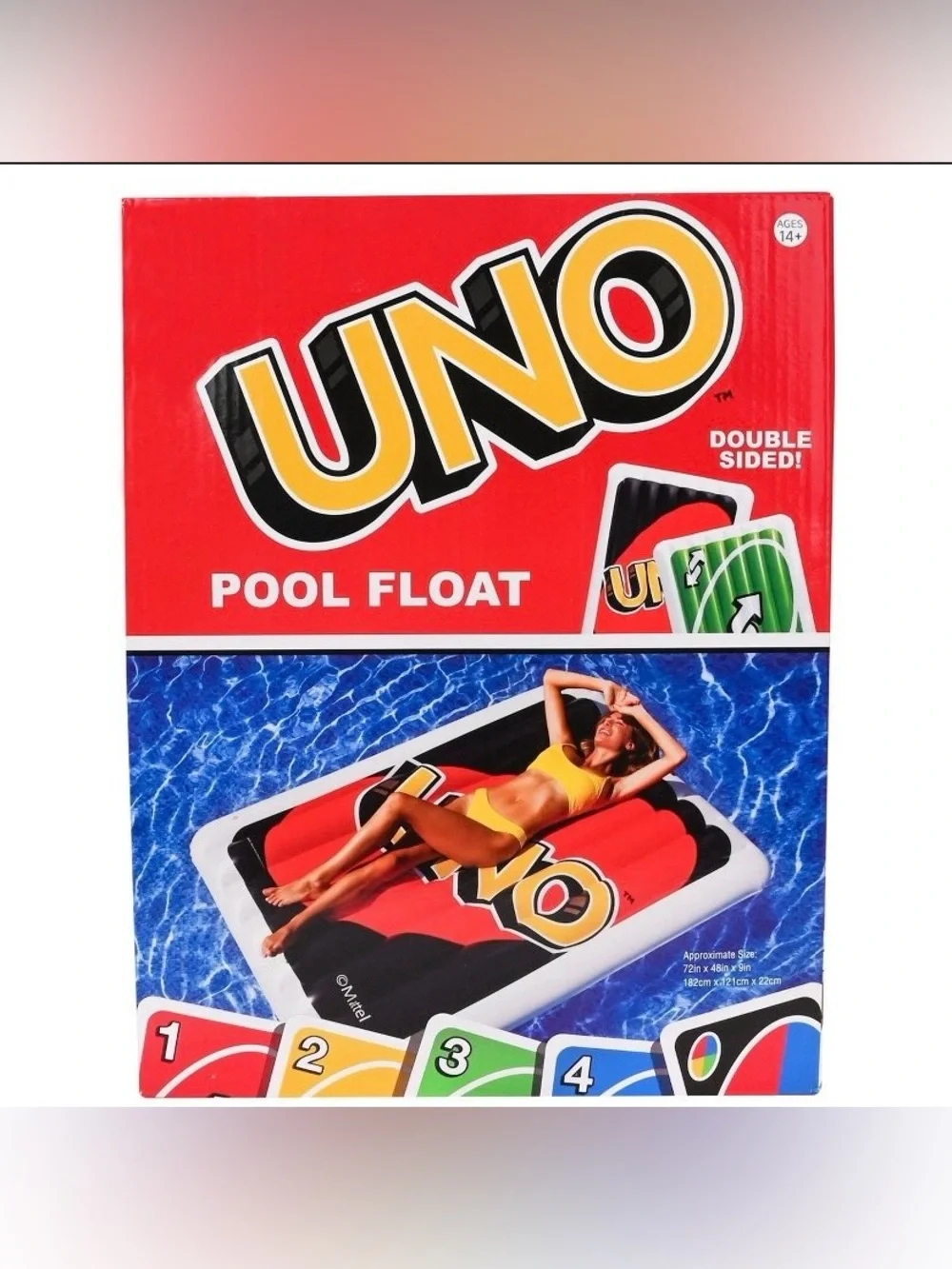 UNO Double Sided Pool Float 6 Ft Inflatable Raft Mattel NEW Factory Sealed